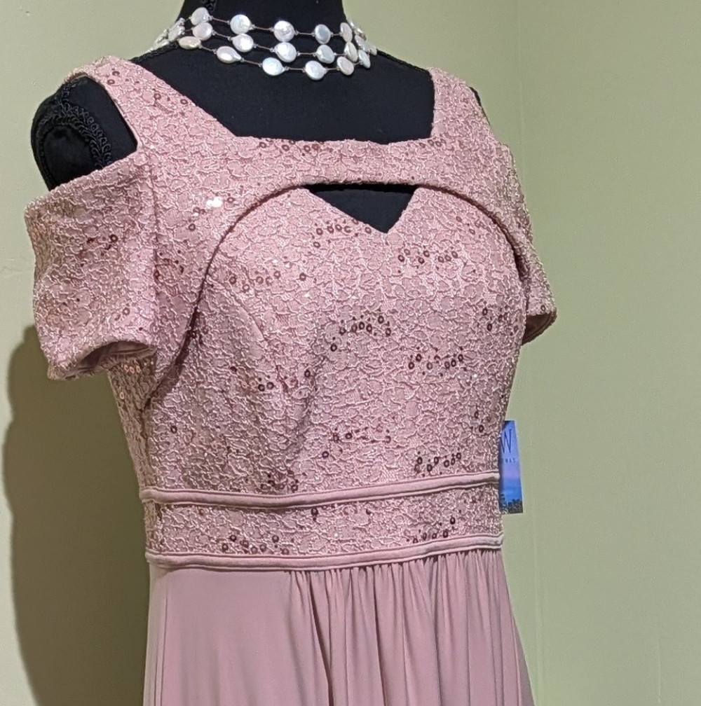 Night Way Collections Dusty Rose One-Shoulder Lace & Sequin Evening Gown